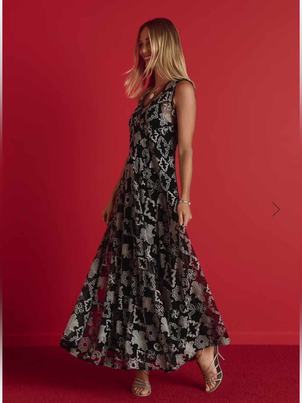 NWT ♟️Johnny Was Black and White Floral Lace Maxi Dress size XS